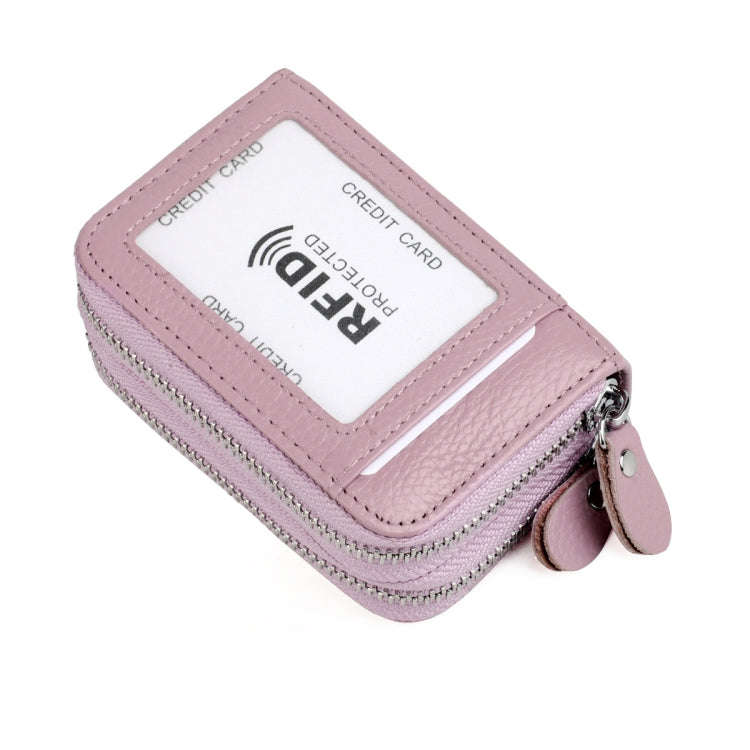 Genuine Leather Dual Layer Zipper Card Holder Wallet RFID Blocking Purse, Size: 10.5x7.0x4.0cm(La...