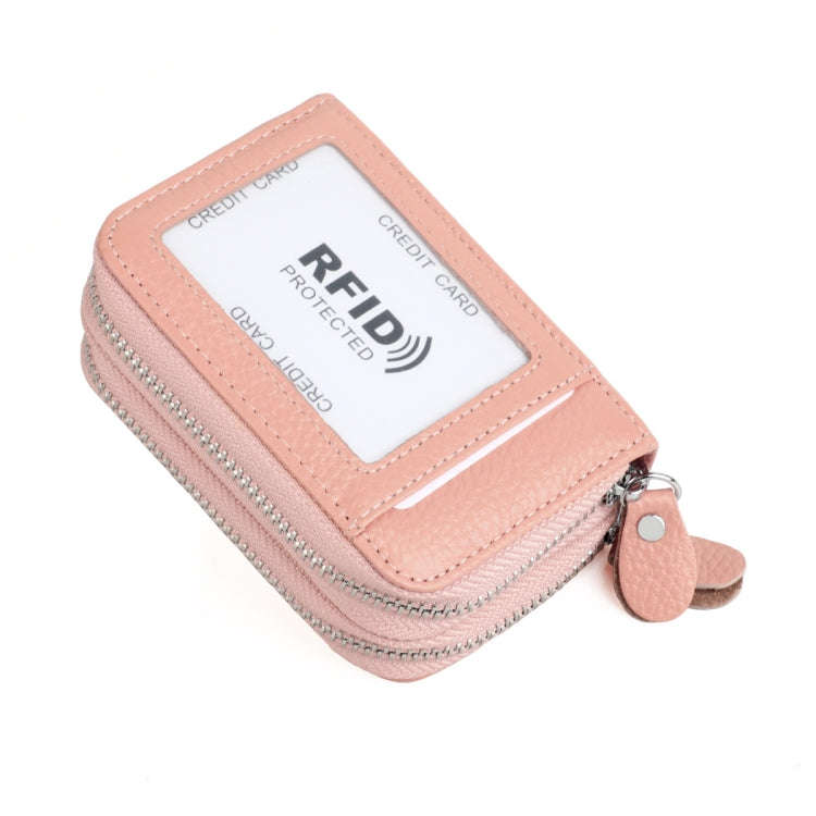 Genuine Leather Dual Layer Zipper Card Holder Wallet RFID Blocking Purse, Size: 10.5x7.0x4.0cm(Ch...