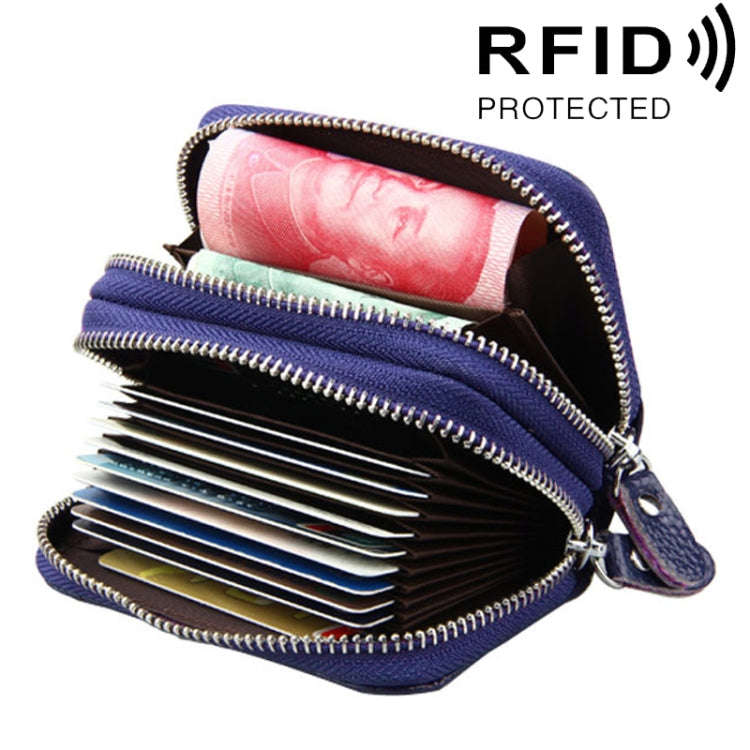Genuine Leather Dual Layer Zipper Card Holder Wallet RFID Blocking Purse, Size: 10.5x7.0x4.0cm(Da...