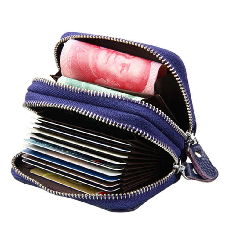 Genuine Leather Dual Layer Zipper Card Holder Wallet RFID Blocking Purse, Size: 10.5x7.0x4.0cm(Da...