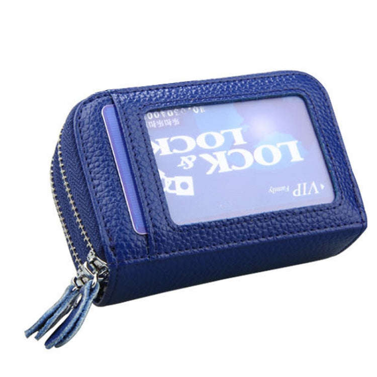 Genuine Leather Dual Layer Zipper Card Holder Wallet RFID Blocking Purse, Size: 10.5x7.0x4.0cm(Blue)