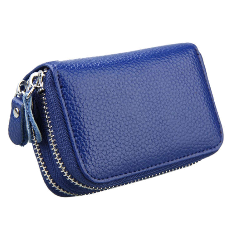 Genuine Leather Dual Layer Zipper Card Holder Wallet RFID Blocking Purse, Size: 10.5x7.0x4.0cm(Blue)