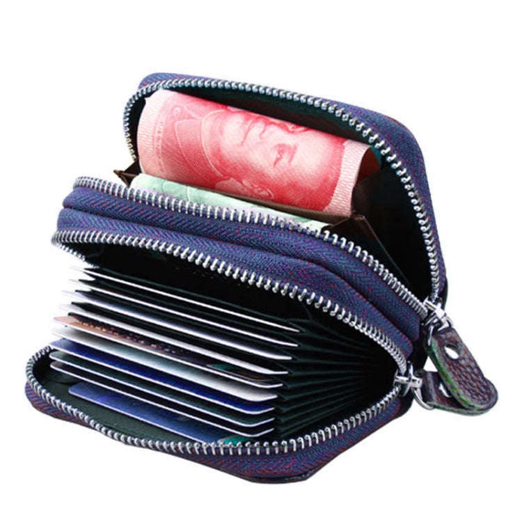 Genuine Leather Dual Layer Zipper Card Holder Wallet RFID Blocking Purse, Size: 10.5x7.0x4.0cm(Blue)