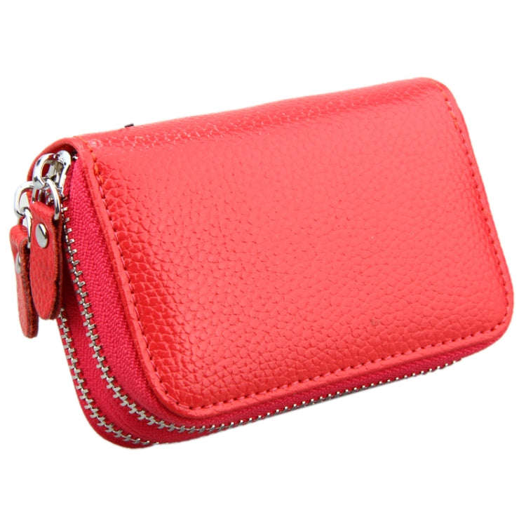 Genuine Leather Dual Layer Zipper Card Holder Wallet RFID Blocking Purse, Size: 10.5x7.0x4.0cm(Red)