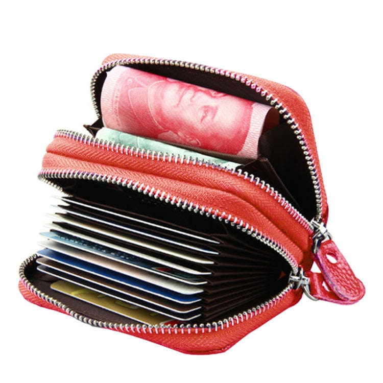 Genuine Leather Dual Layer Zipper Card Holder Wallet RFID Blocking Purse, Size: 10.5x7.0x4.0cm(Red)