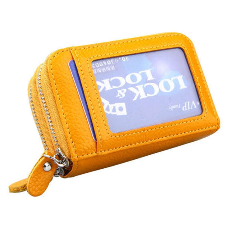 Genuine Leather Dual Layer Zipper Card Holder Wallet RFID Blocking Purse, Size: 10.5x7.0x4.0cm(Ye...
