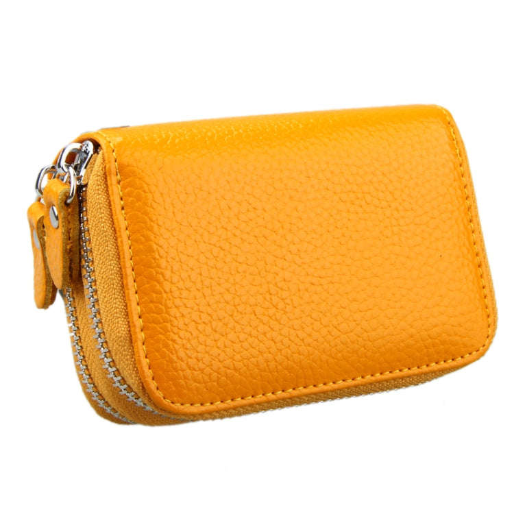 Genuine Leather Dual Layer Zipper Card Holder Wallet RFID Blocking Purse, Size: 10.5x7.0x4.0cm(Ye...