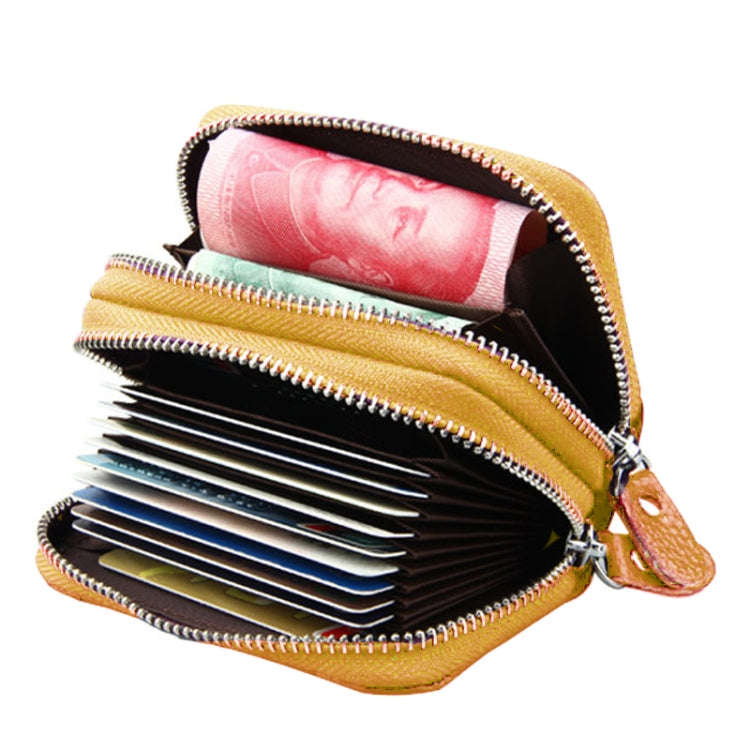 Genuine Leather Dual Layer Zipper Card Holder Wallet RFID Blocking Purse, Size: 10.5x7.0x4.0cm(Ye...