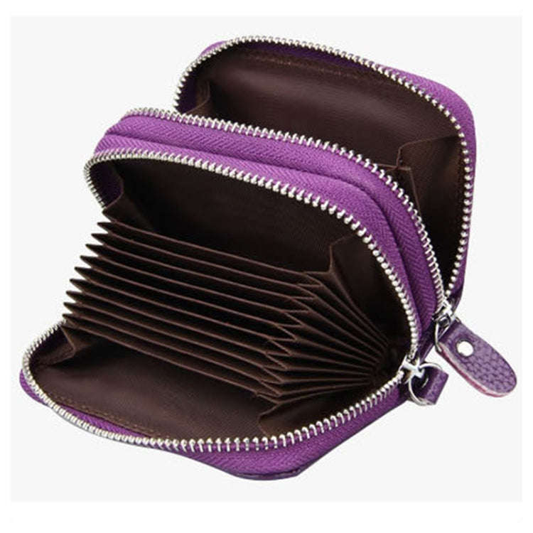 Genuine Leather Dual Layer Zipper Card Holder Wallet RFID Blocking Purse, Size: 10.5x7.0x4.0cm(Wi...