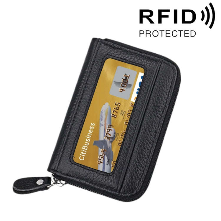 Genuine Cowhide Leather Solid Color Zipper Horizontal Card Holder Wallet RFID Blocking Card Bag P...