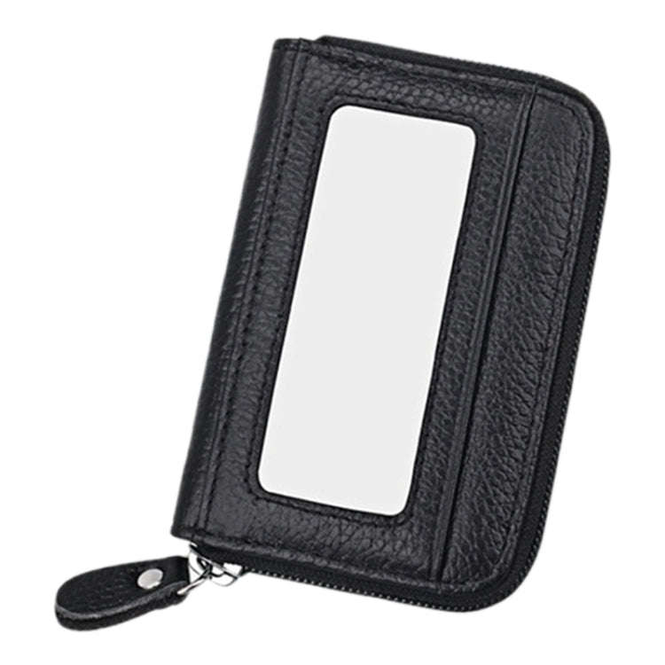 Genuine Cowhide Leather Solid Color Zipper Horizontal Card Holder Wallet RFID Blocking Card Bag P...