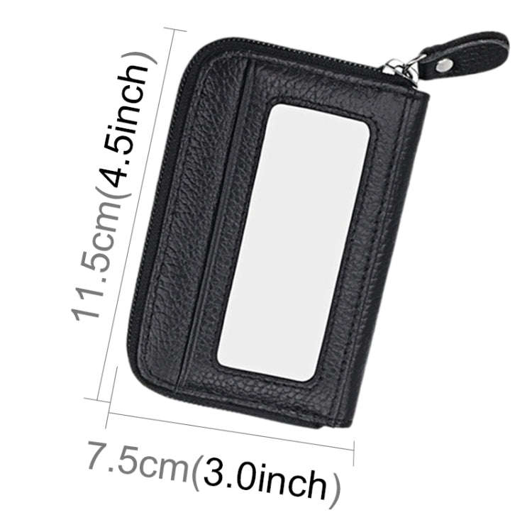 Genuine Cowhide Leather Solid Color Zipper Horizontal Card Holder Wallet RFID Blocking Card Bag P...