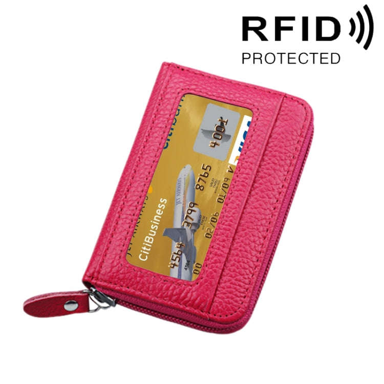 Genuine Cowhide Leather Solid Color Zipper Horizontal Card Holder Wallet RFID Blocking Card Bag P...