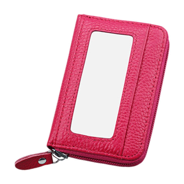 Genuine Cowhide Leather Solid Color Zipper Horizontal Card Holder Wallet RFID Blocking Card Bag P...