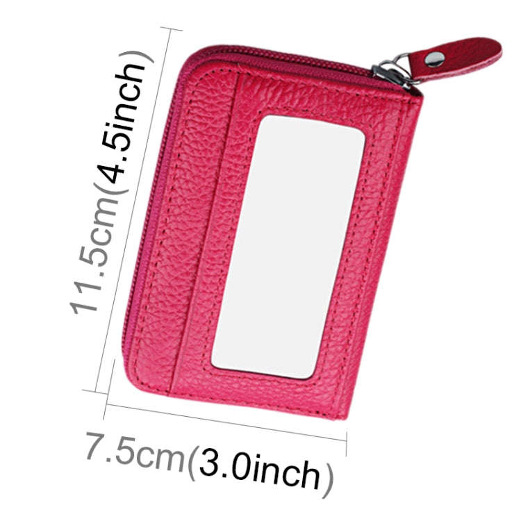 Genuine Cowhide Leather Solid Color Zipper Horizontal Card Holder Wallet RFID Blocking Card Bag P...
