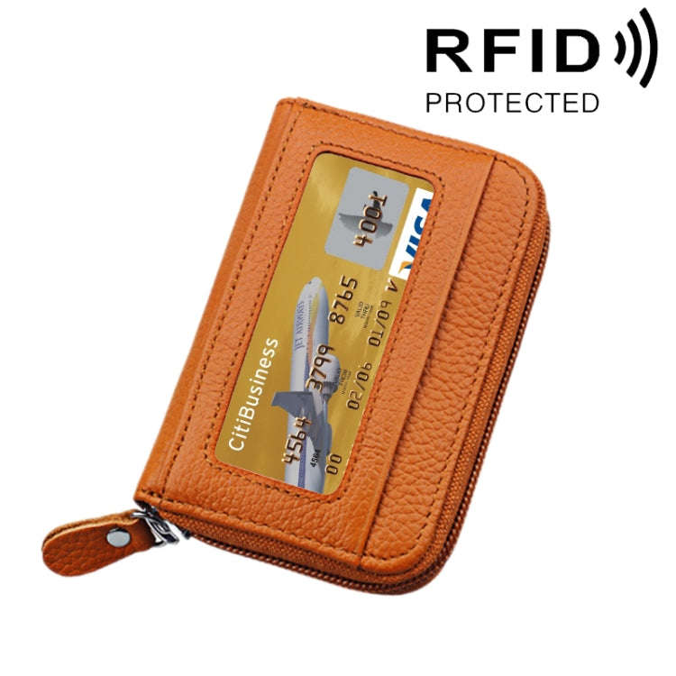 Genuine Cowhide Leather Solid Color Zipper Horizontal Card Holder Wallet RFID Blocking Card Bag P...