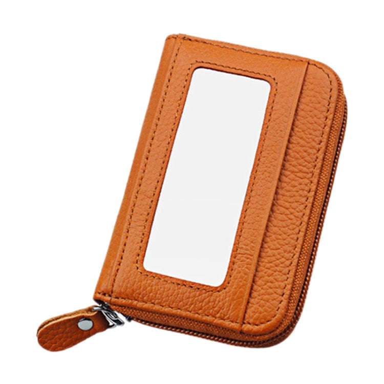 Genuine Cowhide Leather Solid Color Zipper Horizontal Card Holder Wallet RFID Blocking Card Bag P...