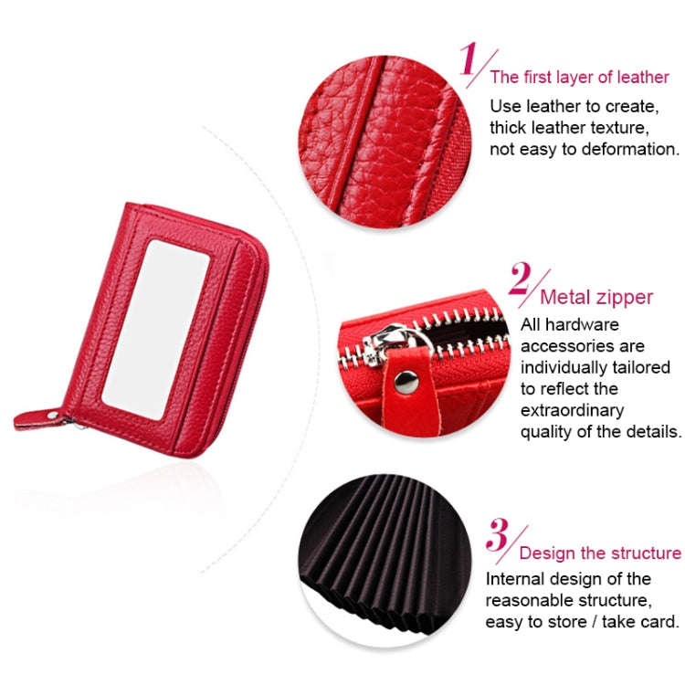 Genuine Cowhide Leather Solid Color Zipper Horizontal Card Holder Wallet RFID Blocking Card Bag P...