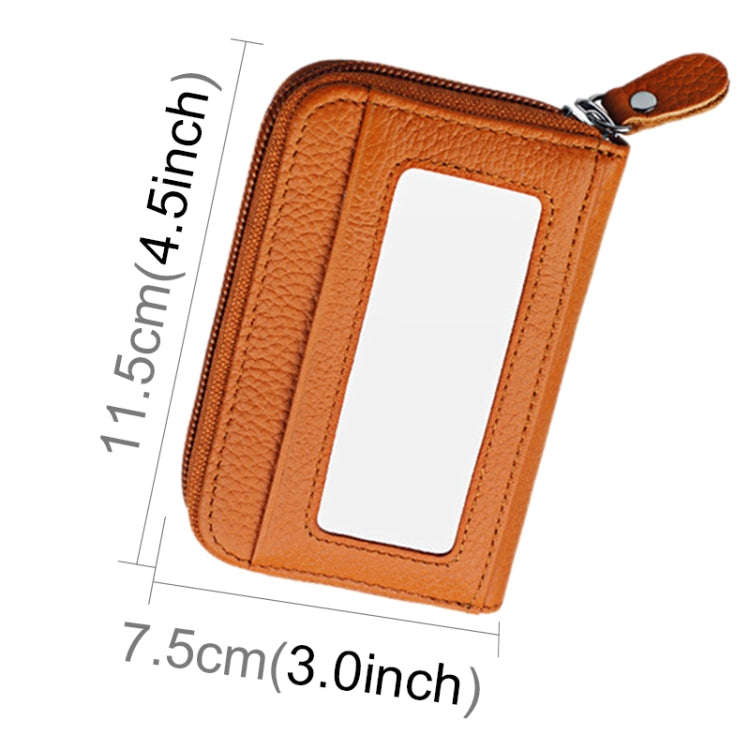 Genuine Cowhide Leather Solid Color Zipper Horizontal Card Holder Wallet RFID Blocking Card Bag P...