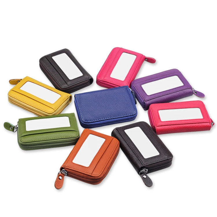 Genuine Cowhide Leather Solid Color Zipper Horizontal Card Holder Wallet RFID Blocking Card Bag P...