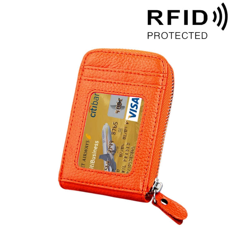 Genuine Cowhide Leather Solid Color Zipper Vertical Card Holder Wallet RFID Blocking Card Bag Pro...