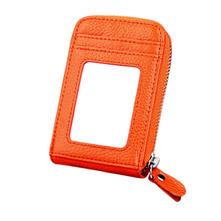 Genuine Cowhide Leather Solid Color Zipper Vertical Card Holder Wallet RFID Blocking Card Bag Pro...