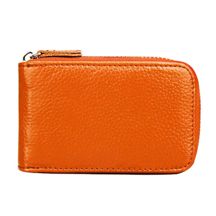 Genuine Cowhide Leather Solid Color Zipper Vertical Card Holder Wallet RFID Blocking Card Bag Pro...