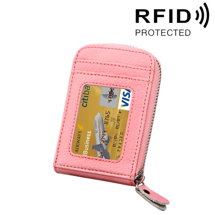 Genuine Cowhide Leather Solid Color Zipper Vertical Card Holder Wallet RFID Blocking Card Bag Pro...