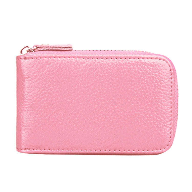 Genuine Cowhide Leather Solid Color Zipper Vertical Card Holder Wallet RFID Blocking Card Bag Pro...