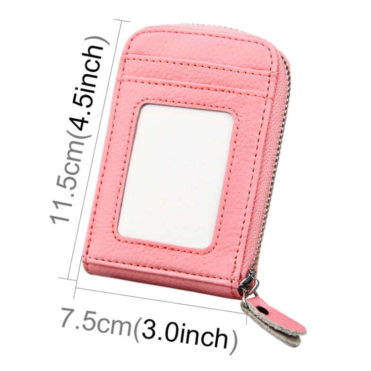 Genuine Cowhide Leather Solid Color Zipper Vertical Card Holder Wallet RFID Blocking Card Bag Pro...