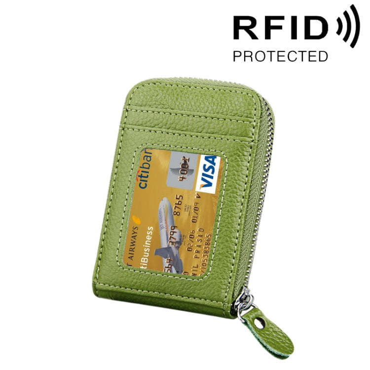 Genuine Cowhide Leather Solid Color Zipper Vertical Card Holder Wallet RFID Blocking Card Bag Pro...