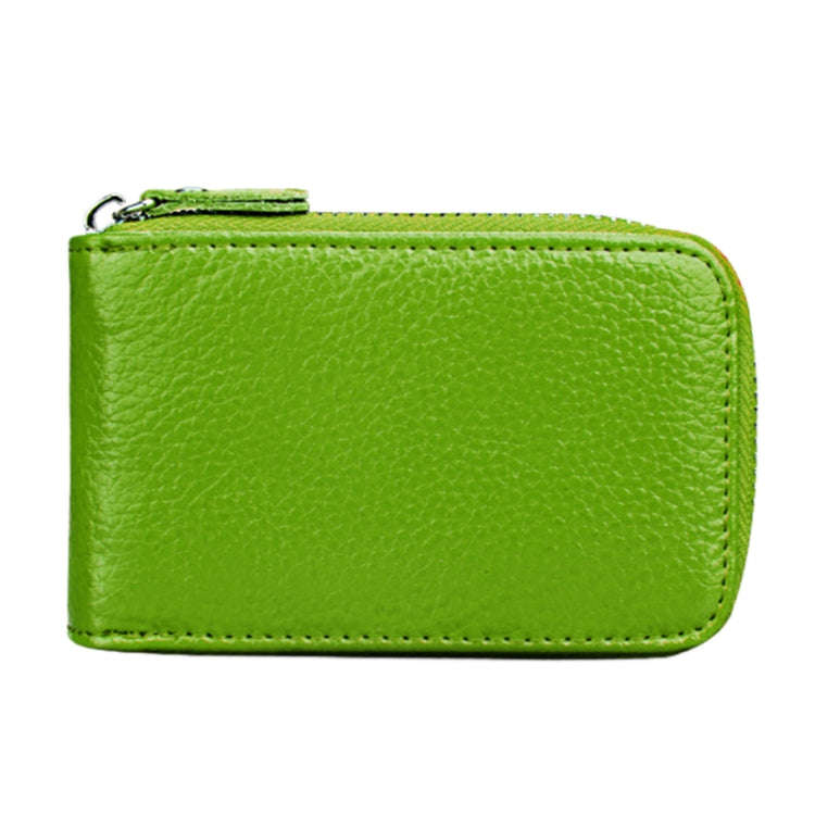 Genuine Cowhide Leather Solid Color Zipper Vertical Card Holder Wallet RFID Blocking Card Bag Pro...