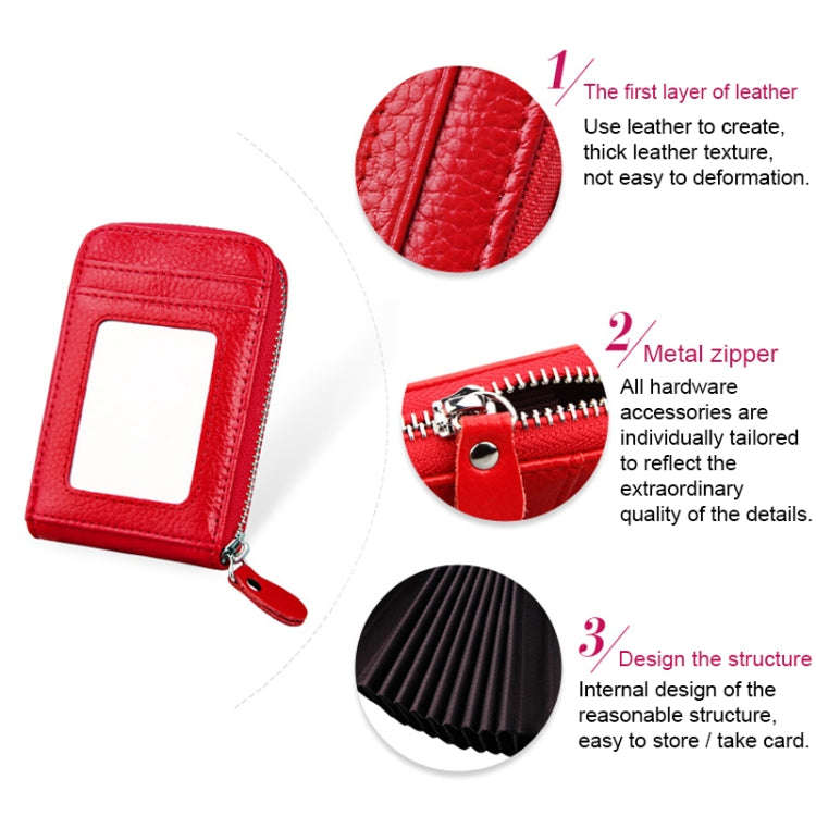 Genuine Cowhide Leather Solid Color Zipper Vertical Card Holder Wallet RFID Blocking Card Bag Pro...