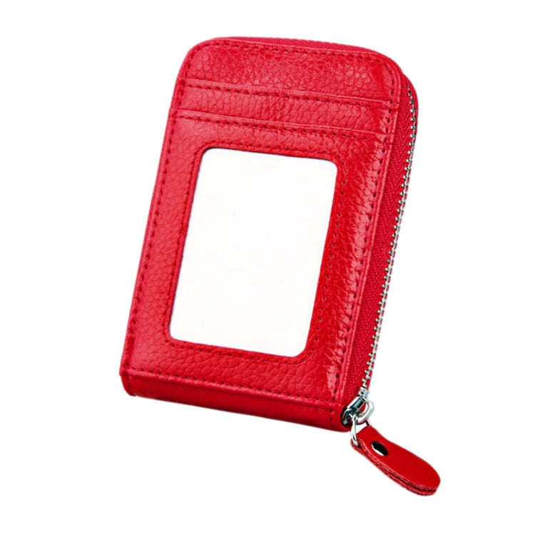 Genuine Cowhide Leather Solid Color Zipper Vertical Card Holder Wallet RFID Blocking Card Bag Pro...
