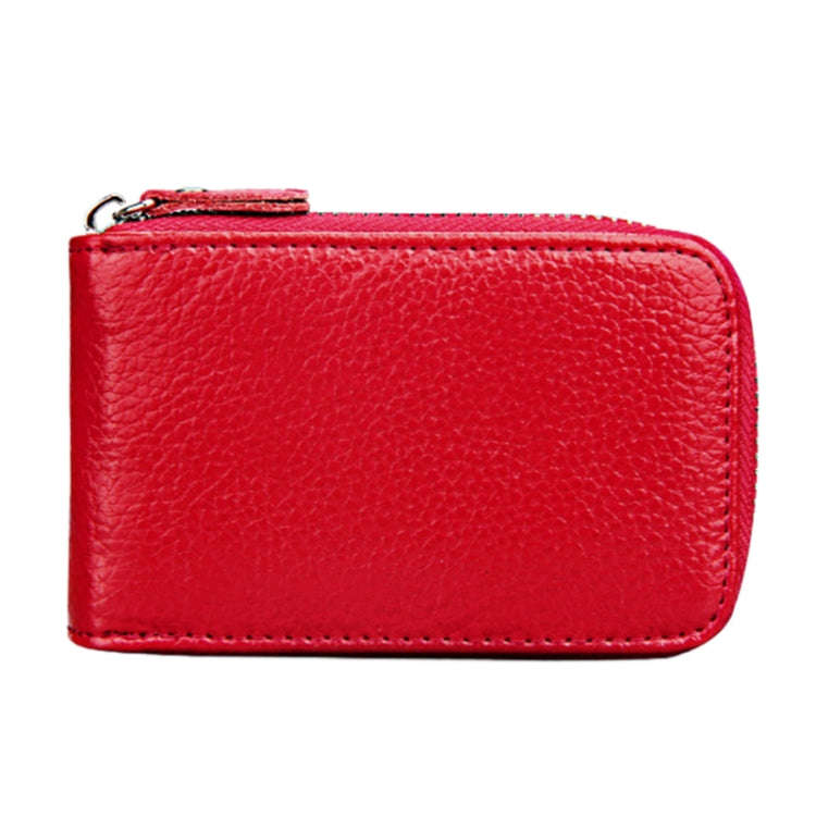 Genuine Cowhide Leather Solid Color Zipper Vertical Card Holder Wallet RFID Blocking Card Bag Pro...