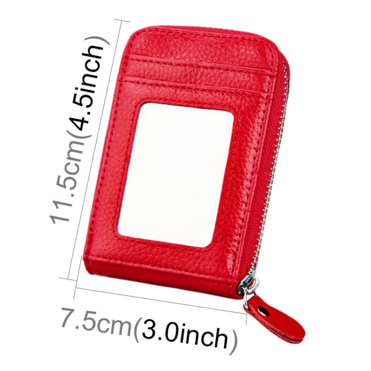 Genuine Cowhide Leather Solid Color Zipper Vertical Card Holder Wallet RFID Blocking Card Bag Pro...