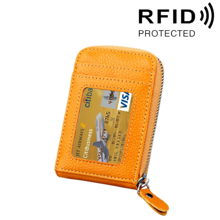 Genuine Cowhide Leather Solid Color Zipper Vertical Card Holder Wallet RFID Blocking Card Bag Pro...