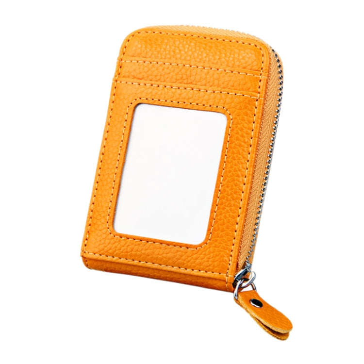 Genuine Cowhide Leather Solid Color Zipper Vertical Card Holder Wallet RFID Blocking Card Bag Pro...