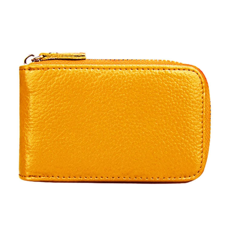 Genuine Cowhide Leather Solid Color Zipper Vertical Card Holder Wallet RFID Blocking Card Bag Pro...