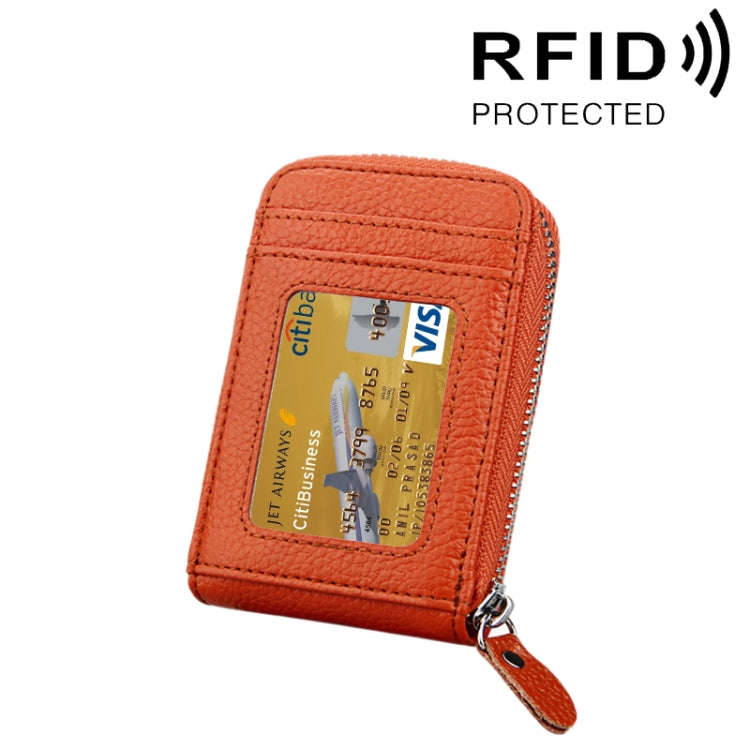 Genuine Cowhide Leather Solid Color Zipper Vertical Card Holder Wallet RFID Blocking Card Bag Pro...