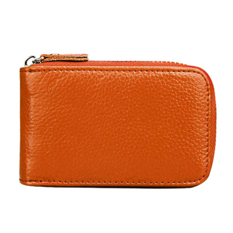 Genuine Cowhide Leather Solid Color Zipper Vertical Card Holder Wallet RFID Blocking Card Bag Pro...