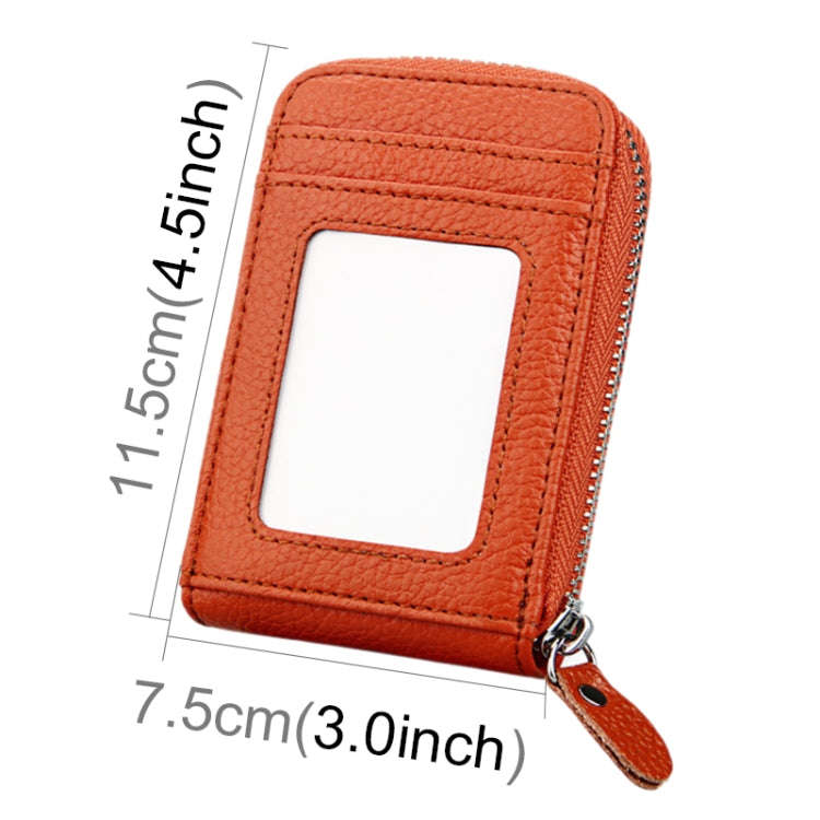 Genuine Cowhide Leather Solid Color Zipper Vertical Card Holder Wallet RFID Blocking Card Bag Pro...