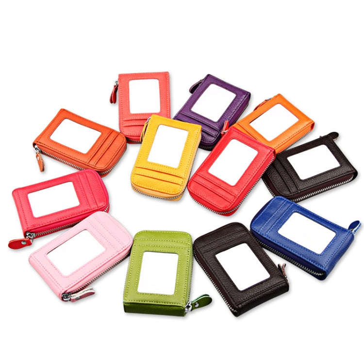 Genuine Cowhide Leather Solid Color Zipper Vertical Card Holder Wallet RFID Blocking Card Bag Pro...