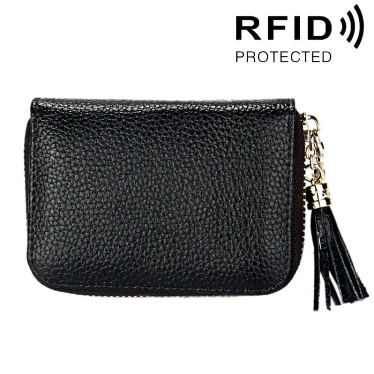 Genuine Cowhide Leather Solid Color Zipper Card Holder Wallet RFID Blocking Card Bag Protect Case...