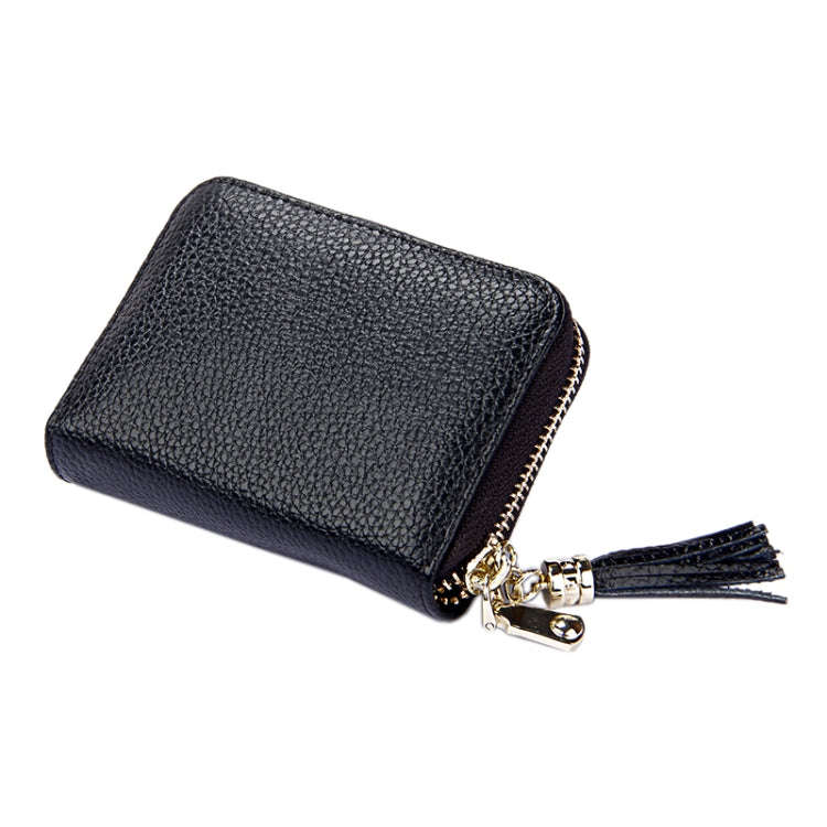 Genuine Cowhide Leather Solid Color Zipper Card Holder Wallet RFID Blocking Card Bag Protect Case...