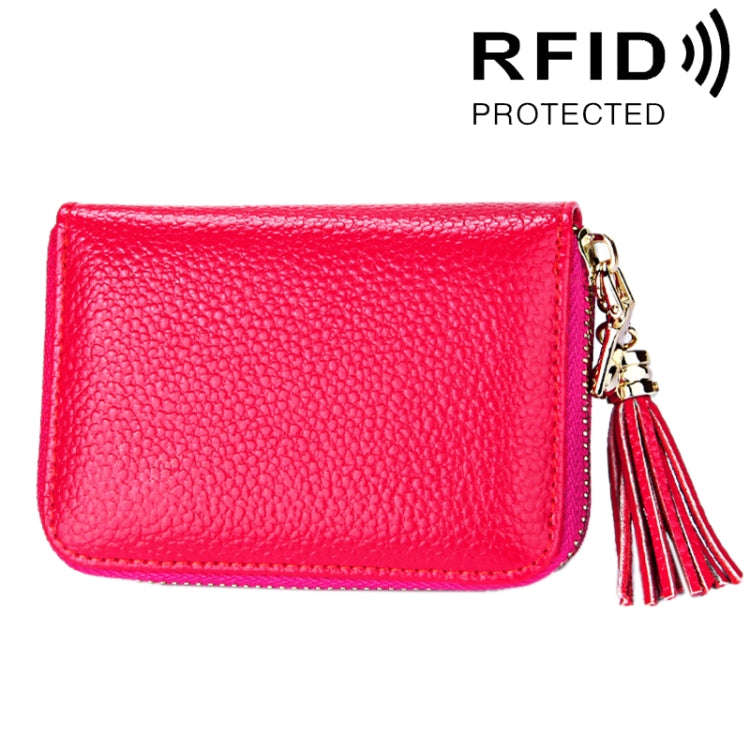 Genuine Cowhide Leather Solid Color Zipper Card Holder Wallet RFID Blocking Card Bag Protect Case...