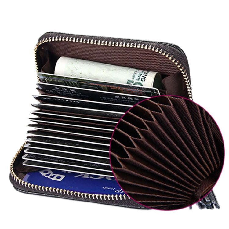 Genuine Cowhide Leather Solid Color Zipper Card Holder Wallet RFID Blocking Card Bag Protect Case...