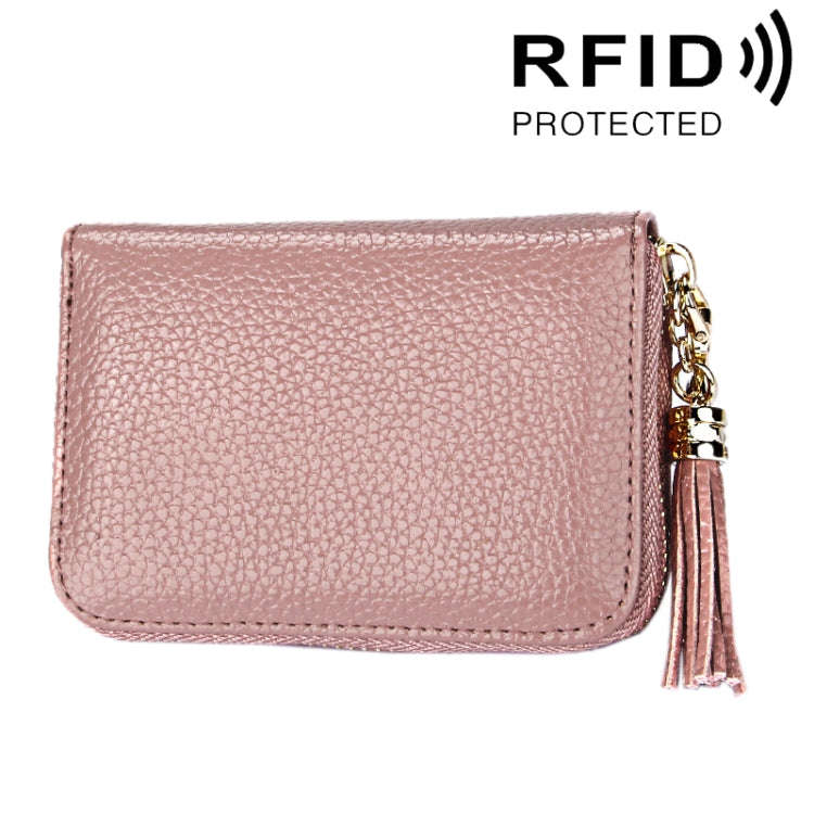 Genuine Cowhide Leather Solid Color Zipper Card Holder Wallet RFID Blocking Card Bag Protect Case...