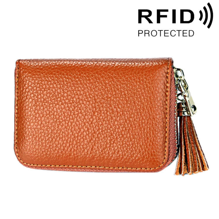 Genuine Cowhide Leather Solid Color Zipper Card Holder Wallet RFID Blocking Card Bag Protect Case...