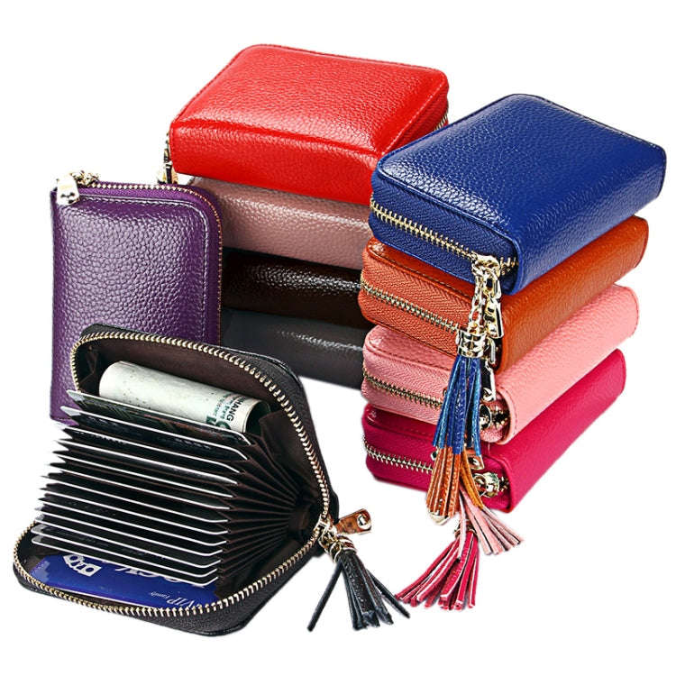 Genuine Cowhide Leather Solid Color Zipper Card Holder Wallet RFID Blocking Card Bag Protect Case...